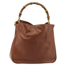 GUCCI Bamboo Hand Bag Leather Brown Gold Auth fm5270-1