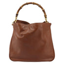 GUCCI Bamboo Hand Bag Leather Brown Gold Auth fm5270-13