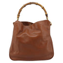 GUCCI Bamboo Hand Bag Leather Brown Gold Auth fm5270-2