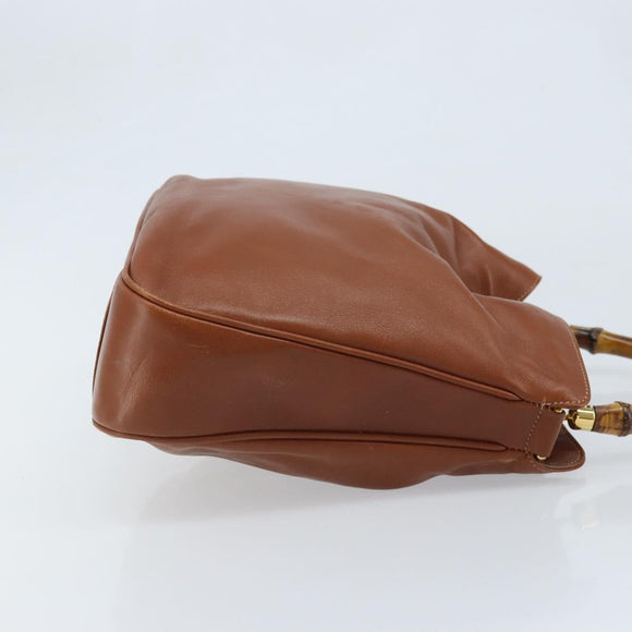 GUCCI Bamboo Hand Bag Leather Brown Gold Auth fm5270