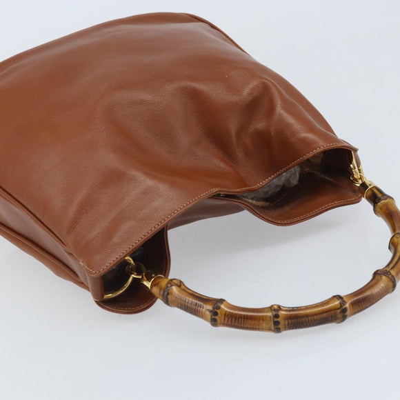 GUCCI Bamboo Hand Bag Leather Brown Gold Auth fm5270