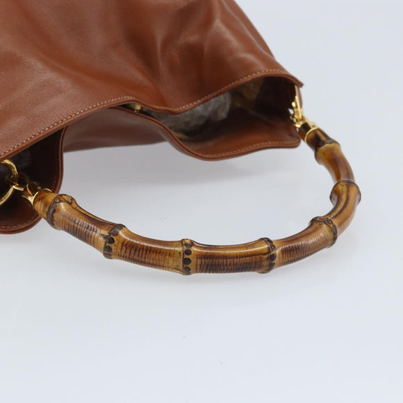 GUCCI Bamboo Hand Bag Leather Brown Gold Auth fm5270
