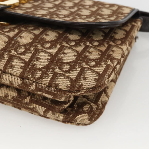 Christian Dior Trotter Canvas Shoulder Bag Beige Gold Auth fm5276