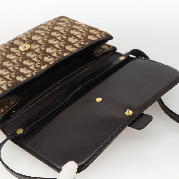 Christian Dior Trotter Canvas Shoulder Bag Beige Gold Auth fm5276