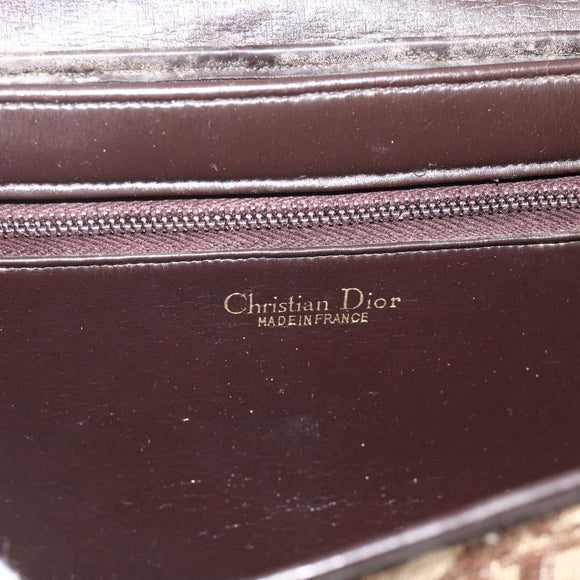 Christian Dior Trotter Canvas Shoulder Bag Beige Gold Auth fm5276
