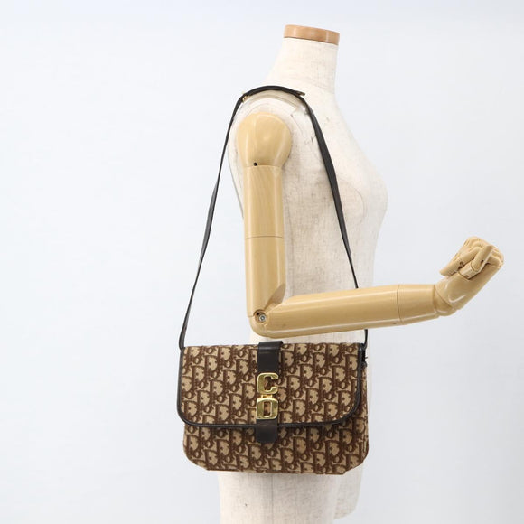 Christian Dior Trotter Canvas Shoulder Bag Beige Gold Auth fm5276
