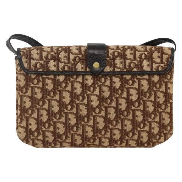 Christian Dior Trotter Canvas Shoulder Bag Beige Gold Auth fm5276