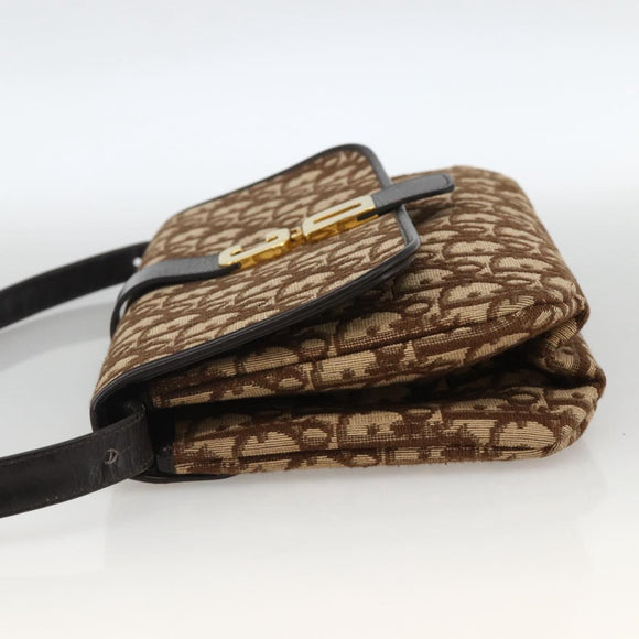 Christian Dior Trotter Canvas Shoulder Bag Beige Gold Auth fm5276