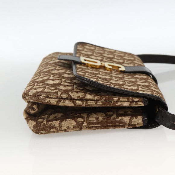 Christian Dior Trotter Canvas Shoulder Bag Beige Gold Auth fm5276