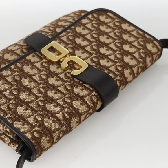 Christian Dior Trotter Canvas Shoulder Bag Beige Gold Auth fm5276