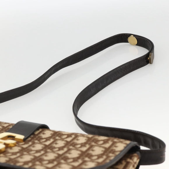 Christian Dior Trotter Canvas Shoulder Bag Beige Gold Auth fm5276