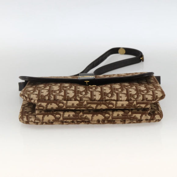 Christian Dior Trotter Canvas Shoulder Bag Beige Gold Auth fm5276