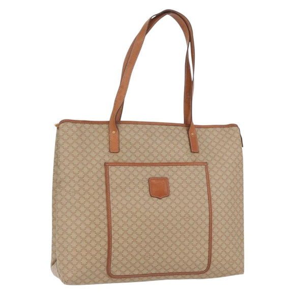 CELINE Macadam Canvas Tote Bag PVC Beige Gold Auth fm5278