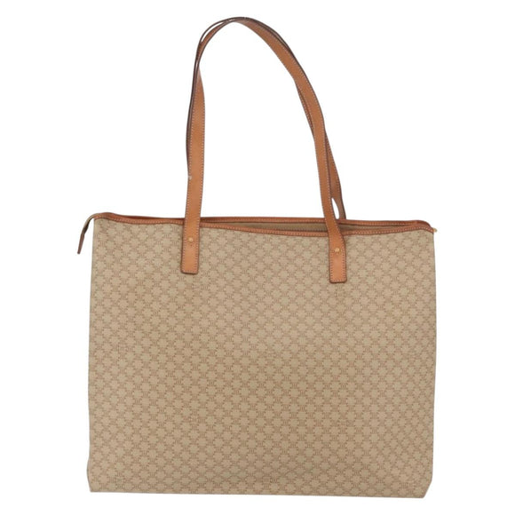 CELINE Macadam Canvas Tote Bag PVC Beige Gold Auth fm5278