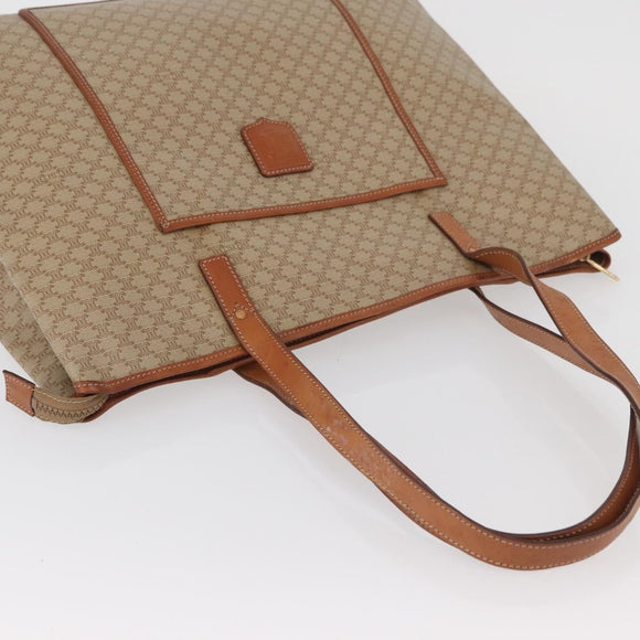 CELINE Macadam Canvas Tote Bag PVC Beige Gold Auth fm5278