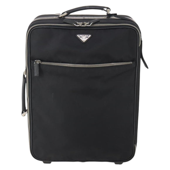 PRADA Carry Case Trunk Nylon Black Silver Auth fm5302