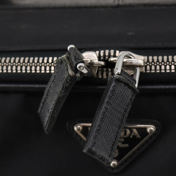 PRADA Carry Case Trunk Nylon Black Silver Auth fm5302