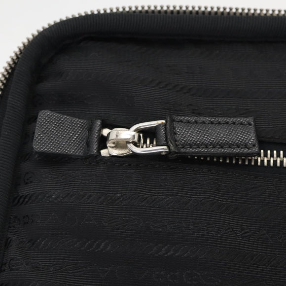 PRADA Carry Case Trunk Nylon Black Silver Auth fm5302