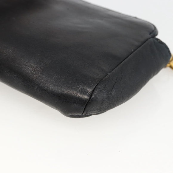 CHANEL COCO Mark Pouch Lamb Skin Black Gold CC Auth fm5303