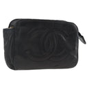 CHANEL COCO Mark Pouch Lamb Skin Black Gold CC Auth fm5303-1