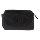 CHANEL COCO Mark Pouch Lamb Skin Black Gold CC Auth fm5303-13