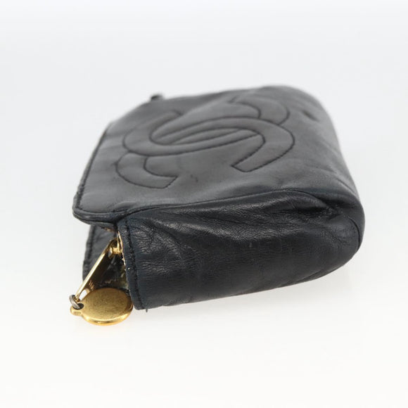 CHANEL COCO Mark Pouch Lamb Skin Black Gold CC Auth fm5303
