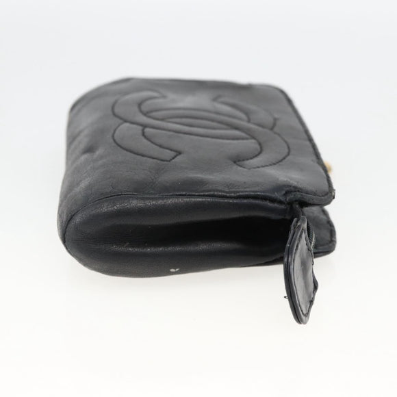 CHANEL COCO Mark Pouch Lamb Skin Black Gold CC Auth fm5303