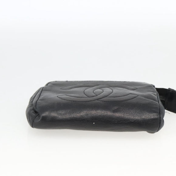 CHANEL COCO Mark Pouch Lamb Skin Black Gold CC Auth fm5303