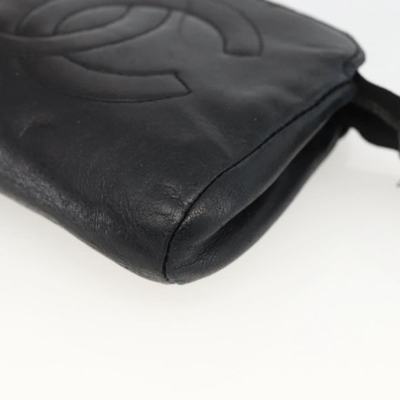 CHANEL COCO Mark Pouch Lamb Skin Black Gold CC Auth fm5303