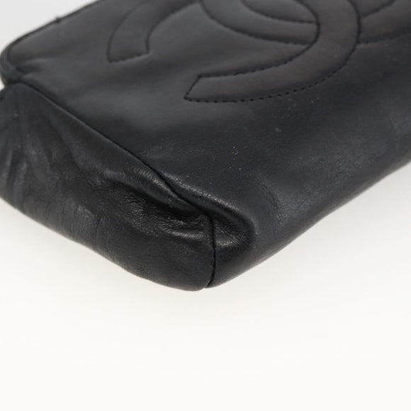 CHANEL COCO Mark Pouch Lamb Skin Black Gold CC Auth fm5303