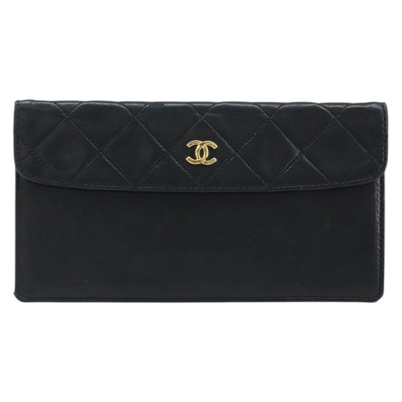 CHANEL Matelasse Pouch Lamb Skin Black CC Auth fm5306