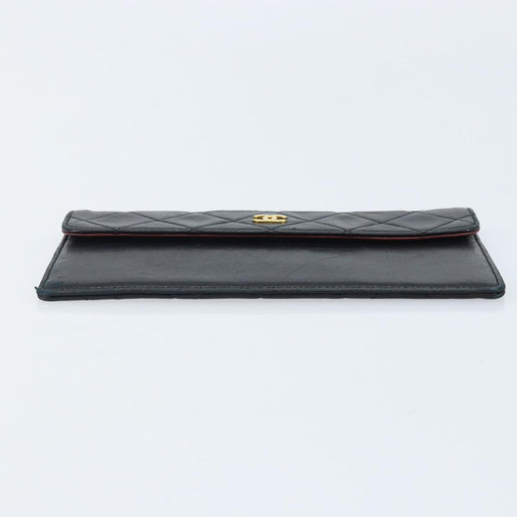 CHANEL Matelasse Pouch Lamb Skin Black CC Auth fm5306