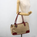 GUCCI GG Canvas Web Sherry Line Pretty Tote Bag Beige Gold 177052 Auth fm5307-23