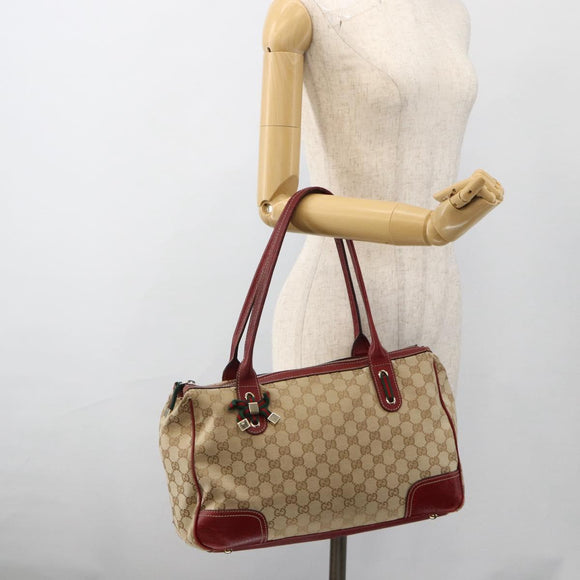GUCCI GG Canvas Web Sherry Line Pretty Tote Bag Beige Gold 177052 Auth fm5307