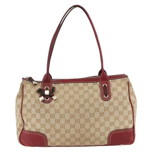 GUCCI GG Canvas Web Sherry Line Pretty Tote Bag Beige Gold 177052 Auth fm5307