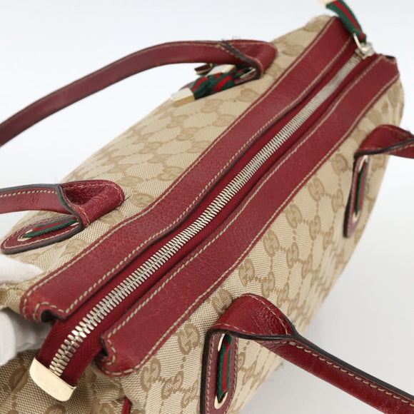 GUCCI GG Canvas Web Sherry Line Pretty Tote Bag Beige Gold 177052 Auth fm5307