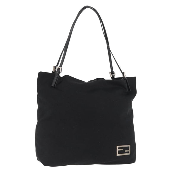 FENDI Tote Bag Nylon Black Silver Auth fm5308