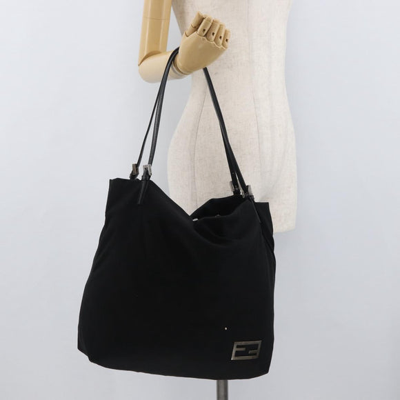 FENDI Tote Bag Nylon Black Silver Auth fm5308