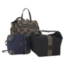 FENDI Pecan Canvas Zucchino Canvas Hand Bag 3 Set Brown Black Navy Auth fm5309-1