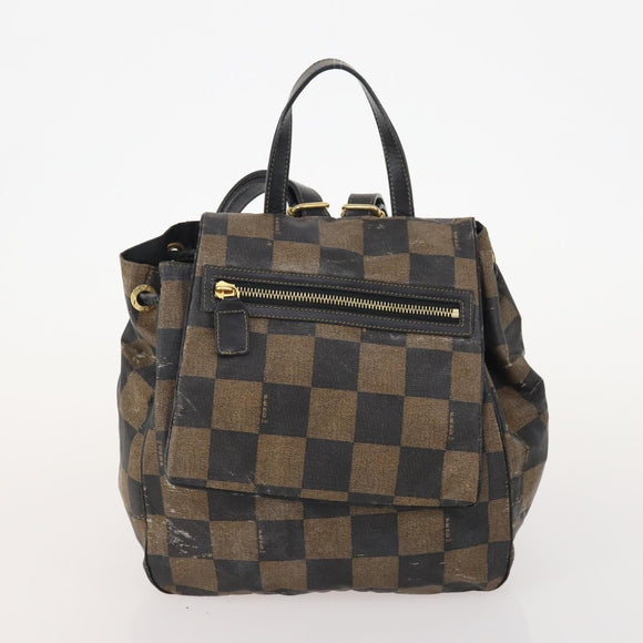 FENDI Pecan Canvas Zucchino Canvas Hand Bag 3 Set Brown Black Navy Auth fm5309