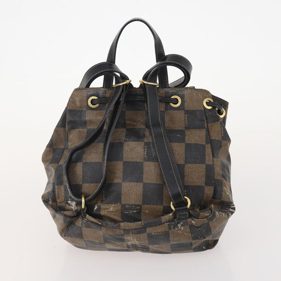 FENDI Pecan Canvas Zucchino Canvas Hand Bag 3 Set Brown Black Navy Auth fm5309