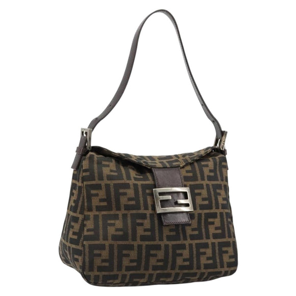 FENDI Zucca Canvas Mamma Baguette Bag Black Brown 222826426 Auth fm5313A