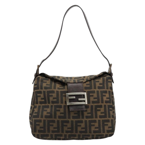FENDI Zucca Canvas Mamma Baguette Bag Black Brown 222826426 Auth fm5313A
