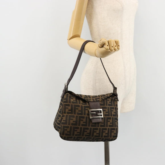 FENDI Zucca Canvas Mamma Baguette Bag Black Brown 222826426 Auth fm5313A