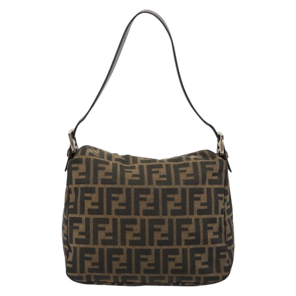 FENDI Zucca Canvas Mamma Baguette Bag Black Brown 222826426 Auth fm5313A