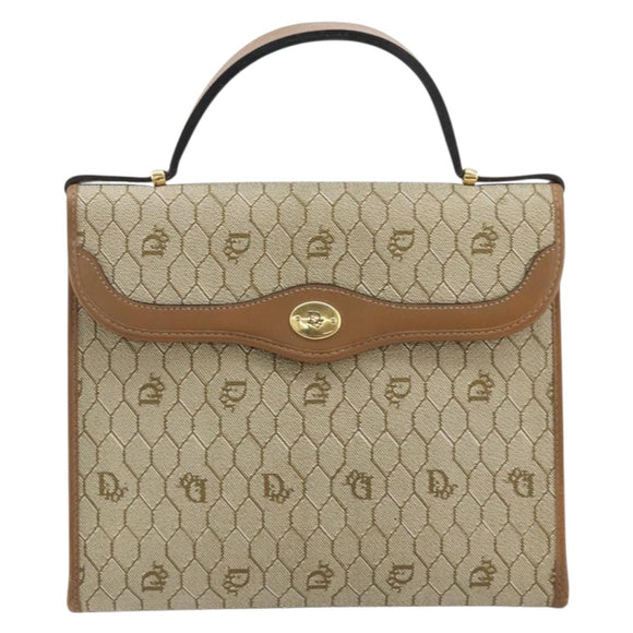 Christian Dior Honeycomb Canvas Bag PVC Beige Gold 000 109 0122 Auth fm5314A