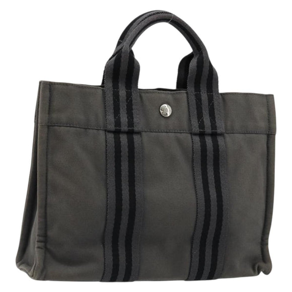 HERMES Fourre ToutPM Hand Bag Cotton Gray Silver Auth fm5317