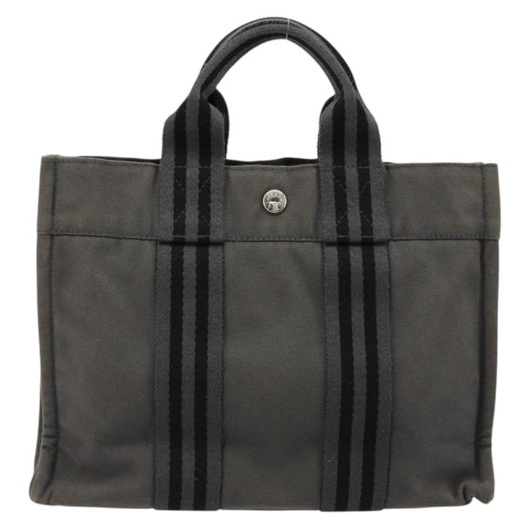 HERMES Fourre ToutPM Hand Bag Cotton Gray Silver Auth fm5317