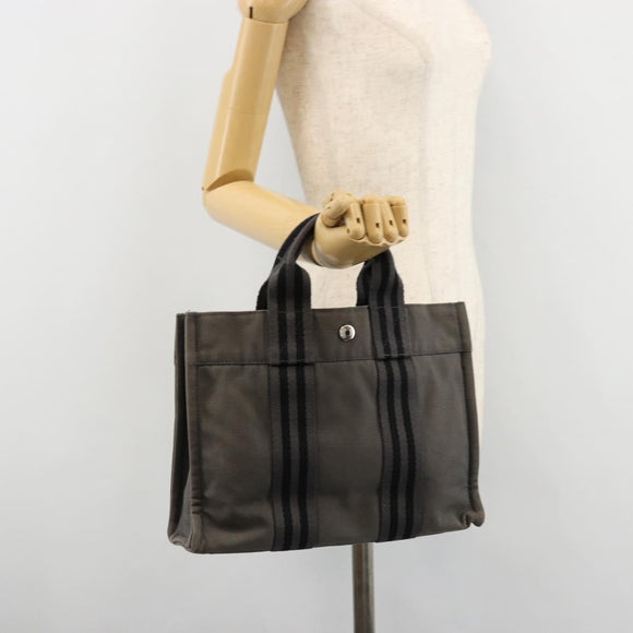 HERMES Fourre ToutPM Hand Bag Cotton Gray Silver Auth fm5317