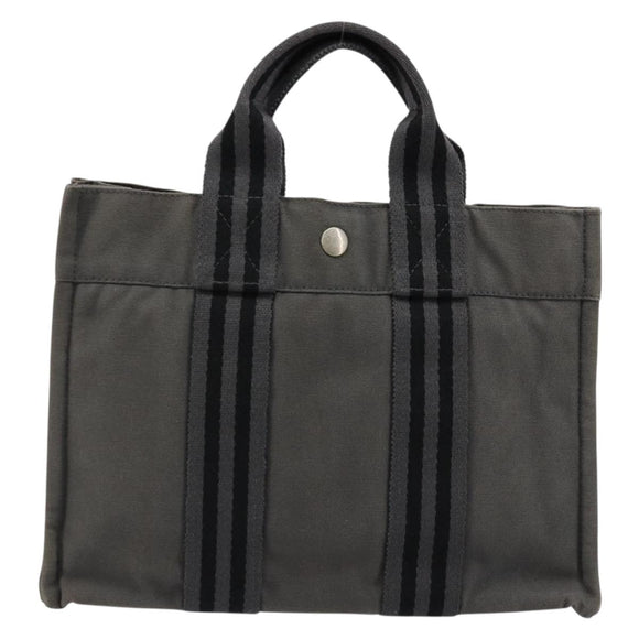 HERMES Fourre ToutPM Hand Bag Cotton Gray Silver Auth fm5317